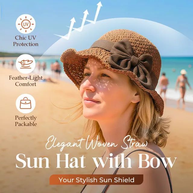 🔥 Hot Sale 49% OFF🔥Elegant Woven Straw Sun Hat with Bow